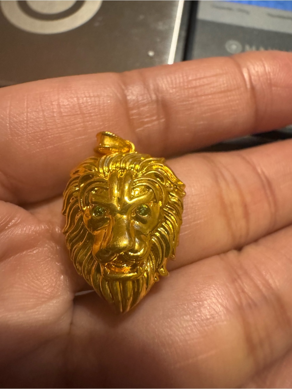 18K Real Gold Lion Head Pendant Necklace for Women